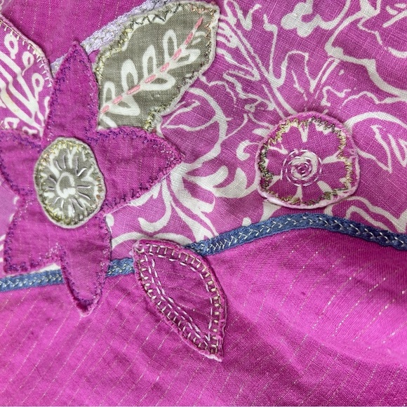 Sigrid Olsen skirt linen floral applique gold thread flouted pink Size 6 - Picture 5 of 7